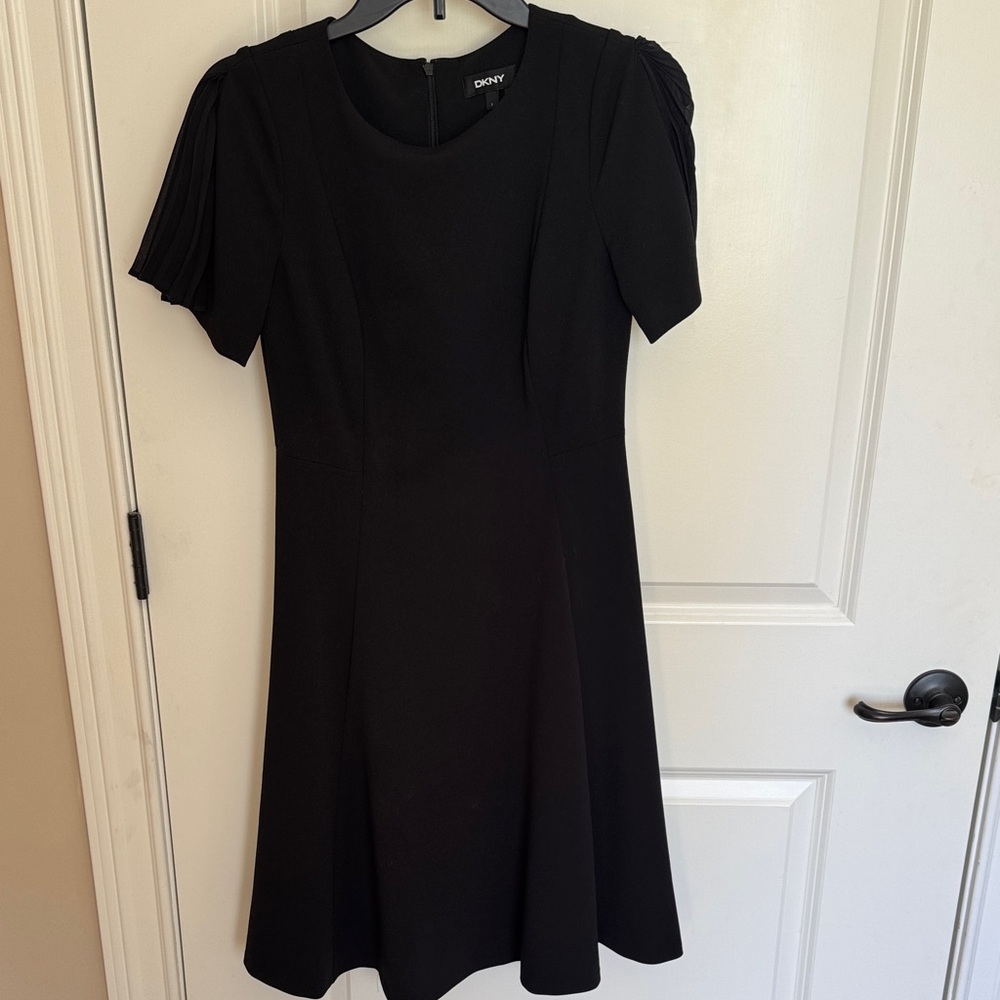 DKNY Black Dress with Pleated Sleeves